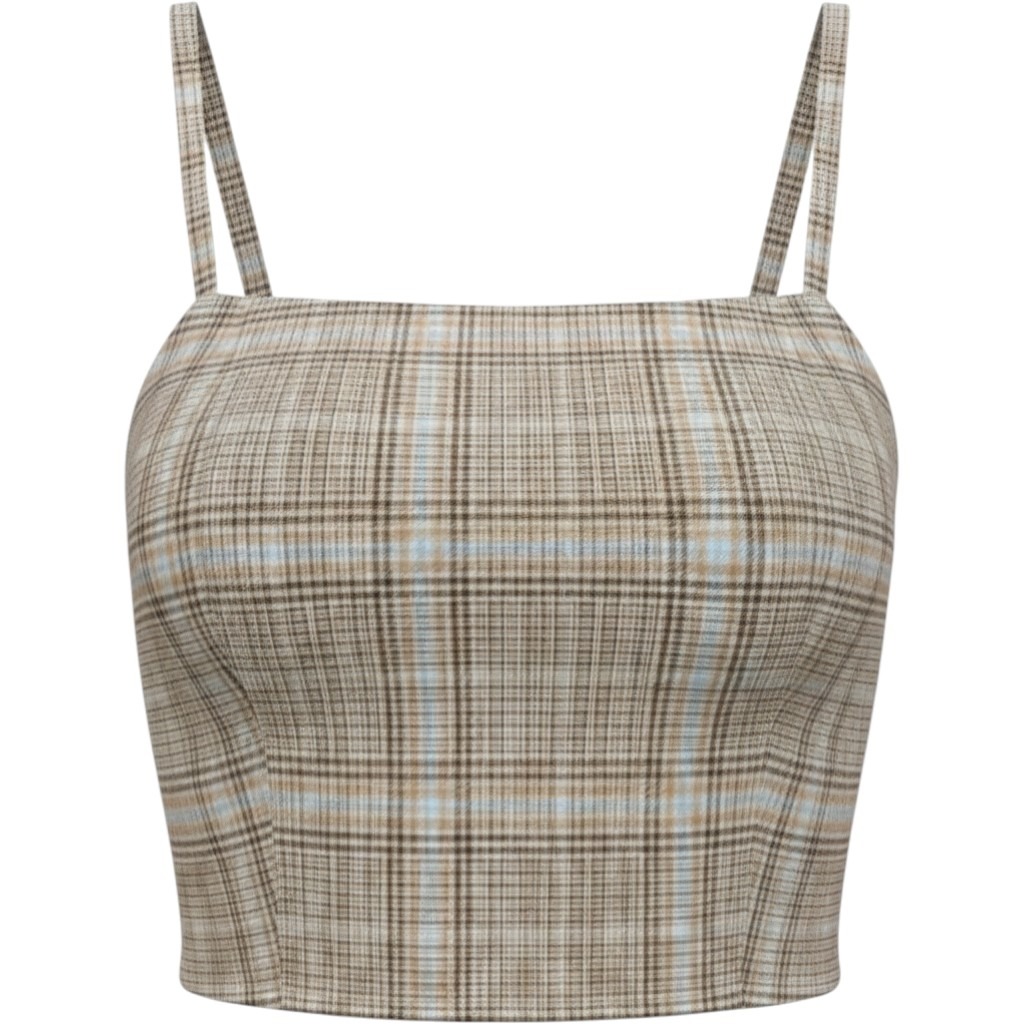 Aeropostale Plaid Cropped Cami Top Brown Blue Smocked Back Small